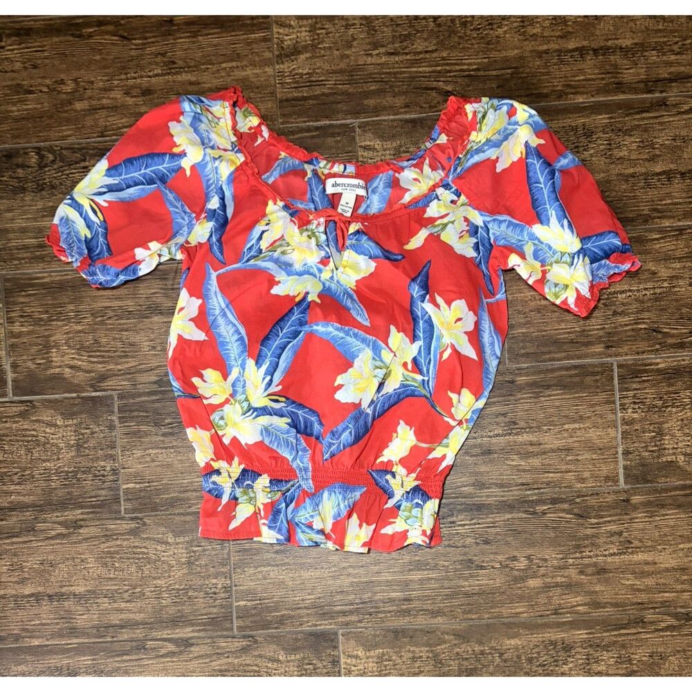 Abercrombie Tropical Print Peasant Top - M
